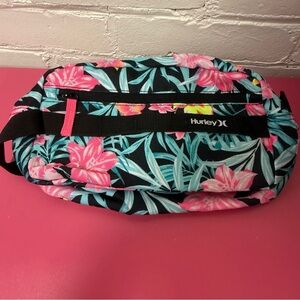 Hurley Black Floral Cosmetic Travel Bag with Pink & Teal Accents